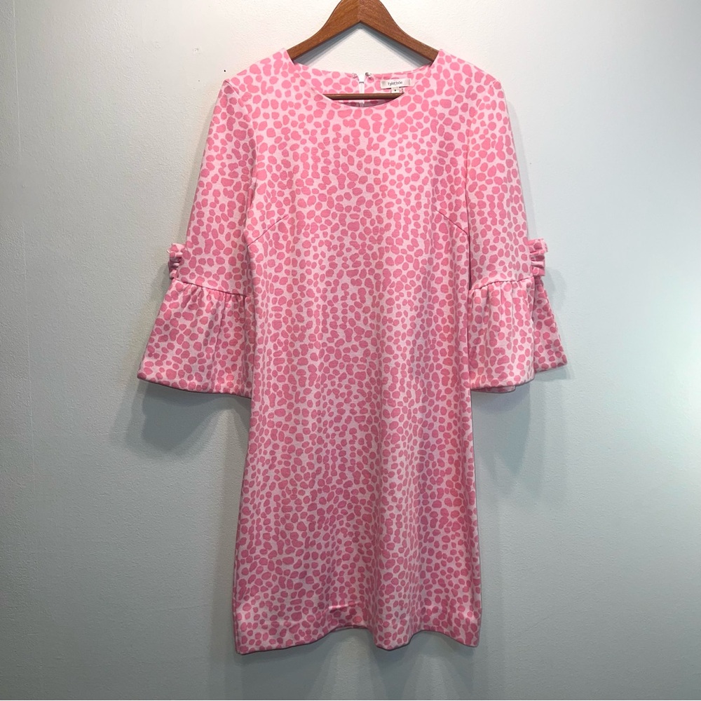 TYLER BOE SYDNEY Pink Cheetah Stretch Flare Sleeve Dress NEW Size Small